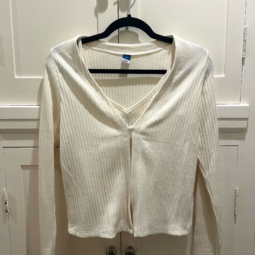 Old Navy Cream Ribbed Cardigan Set with Tank Top